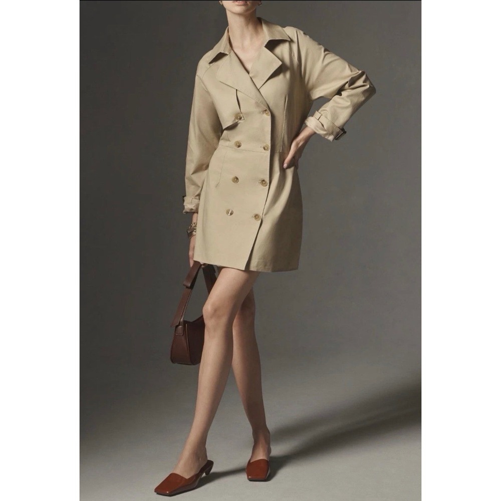 Anthropologie Utility Trench Mini Dress| Coat Jacket| Beige | Size Medium‎